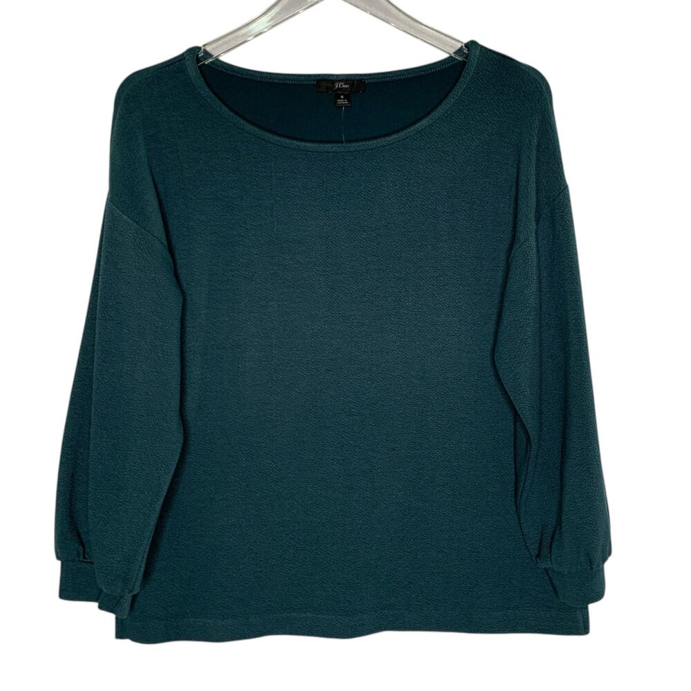 J Crew S NEW Double Knit Balloon Sleeve Top Textured Round Neck Green